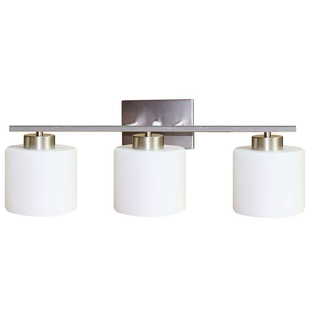 24 in. 3-Light Satin Nickel Vanity Light with White Etched Glass Shade