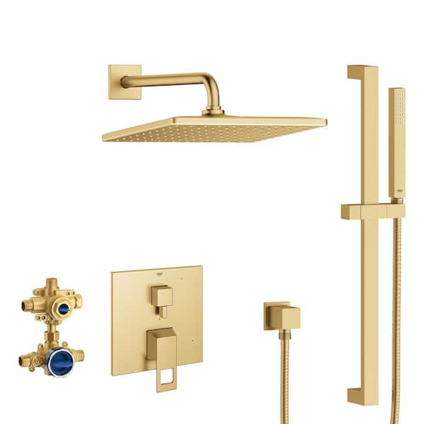GROHE Eurocube 1-Spray Dual Wall Mount Fixed and Handheld Showerhead 1.75 GPM in Brushed Cool Sunrise