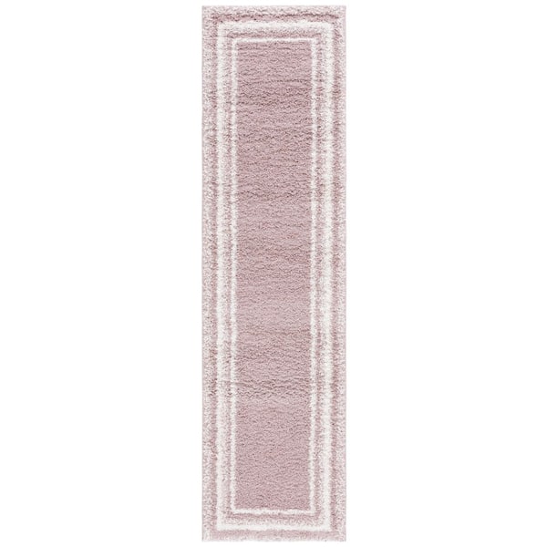 Border and Stripe Shag 2 ft. x 8 ft. Pink/Ivory Concentric Border Runner Rug