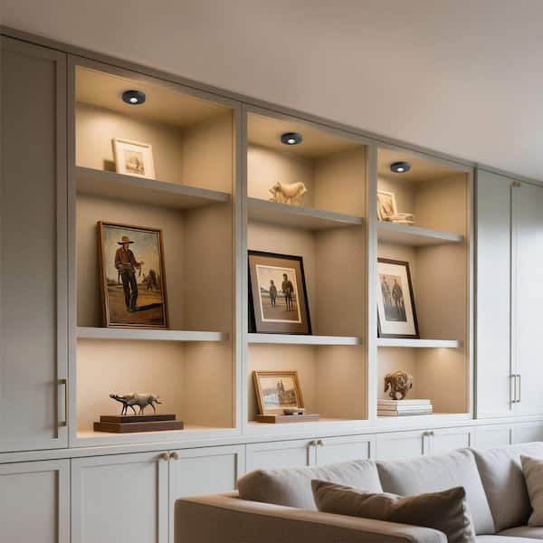 3 Pack Black Round Dimmable LED Picture Lights for Wall with Remote & Timer for Paintings, Portraits, Frames