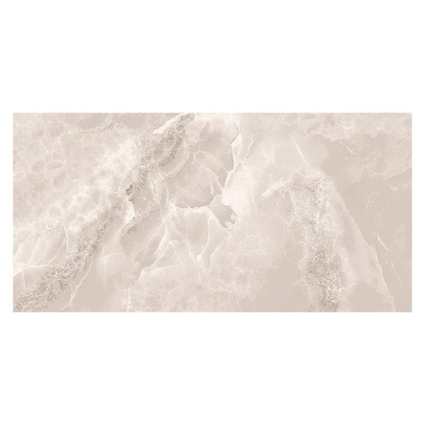 Kaia Orelyn Beige 12 in. x 24 in. Stone Look Polished Porcelain Wall and Floor Tile Sample