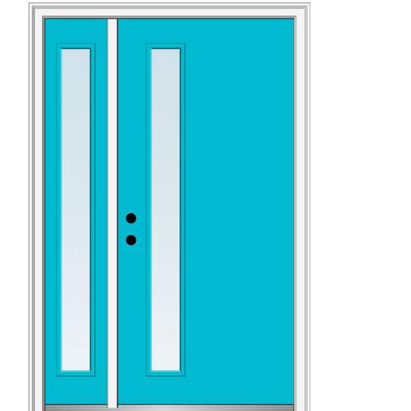 MMI Door 53 in. x 81.75 in. Clear Low-E Glass Right-Hand 1-Lite Modern Painted Fiberglass Smooth Prehung Front Door with Sidelite