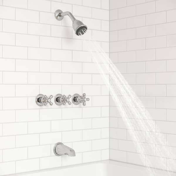 Triple Handle 3-Spray Tub and Shower Faucet Trim 1.8 GPM with Cross Handles in. Polished Chrome [Valve Not Included]