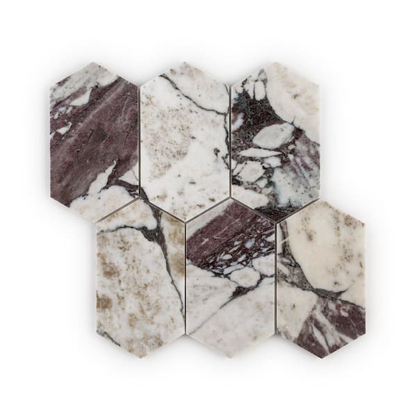Fortress Calacatta Viola Multi 11.375 in. x 11.25 in. Hexagon Polished Marble Wall/Floor Mosaic Tile (8.88 sq. ft./Case)