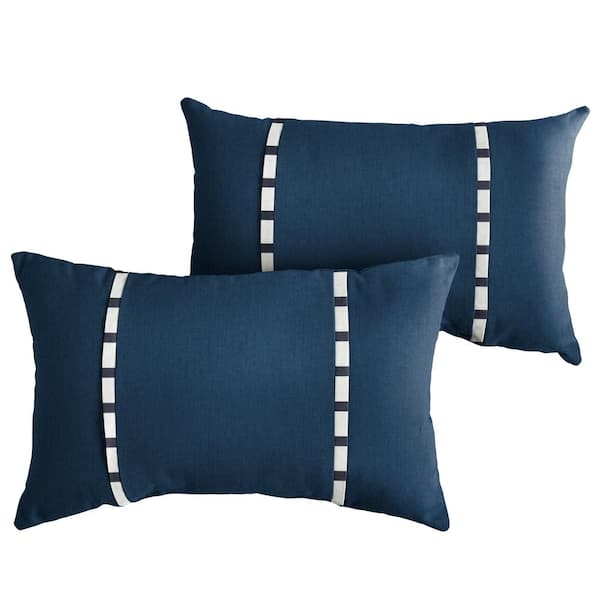 SORRA HOME Sunbrella Indigo Blue with Blue White Stripe Rectangular Outdoor Knife Edge Lumbar Pillows (2-Pack)
