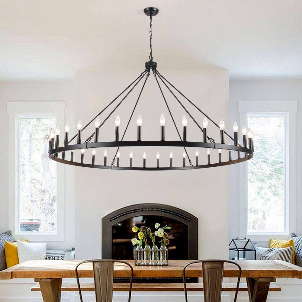 36-Light Black Farmhouse Candlestick Linear Wagon Wheel Chandelier Height Adjustable Pendant for Kitchen Island price history on PriceWatchPro