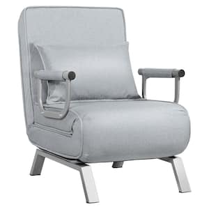Light Gray Folding Convertible Sleeper Armchair with Pillow
