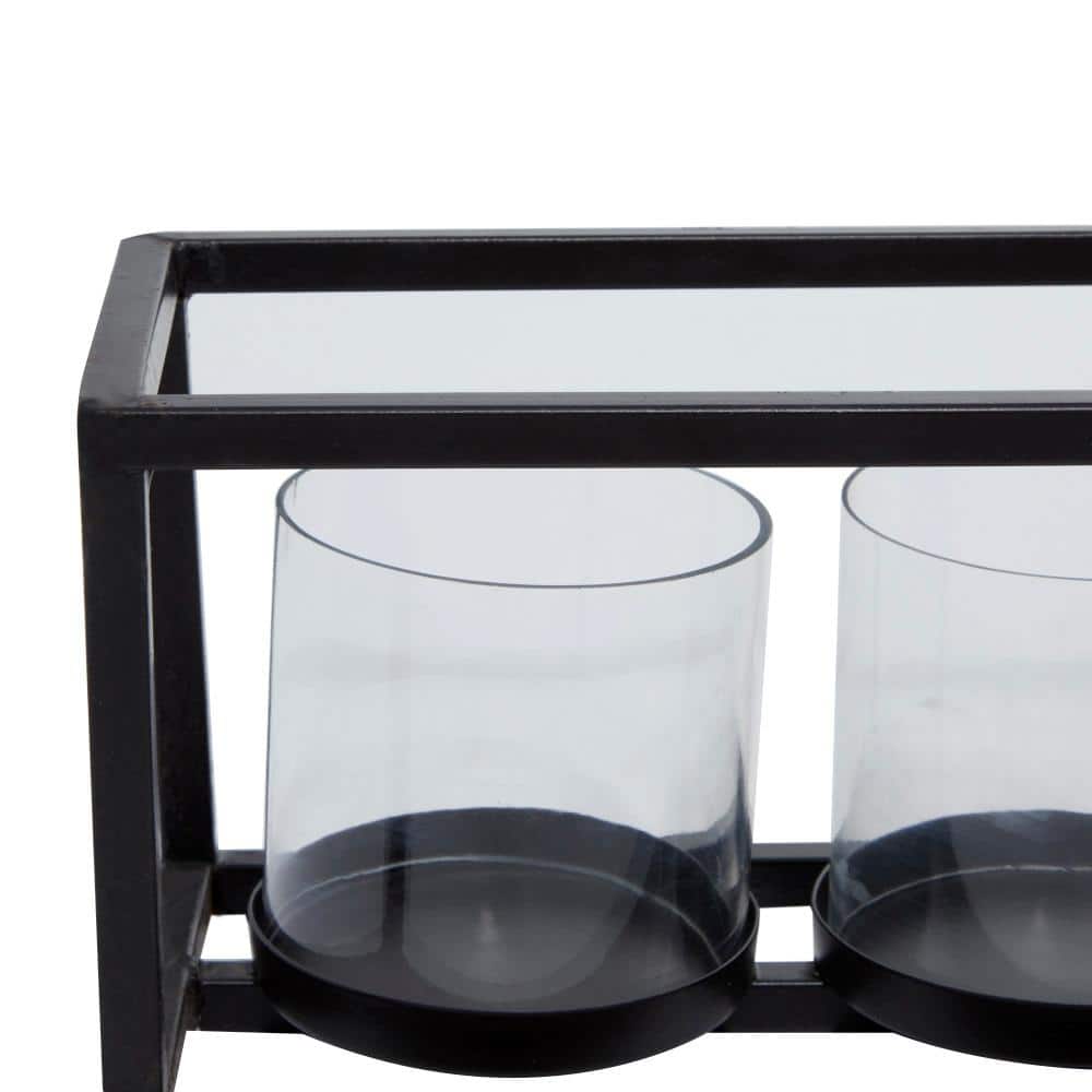 Elegant 22" Black Iron and Glass Five-Votive Candle Holder