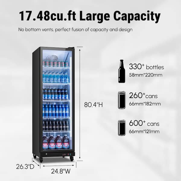 24.8 in. 17.5 cu. ft Merchandiser Refrigerator in Black Commercial Beverage Cooler Adjustable Shelves Dual Glass Door