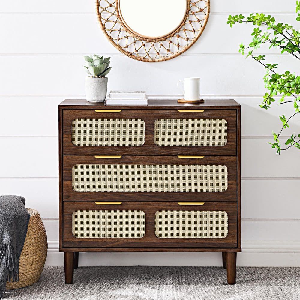 Walnut Brown 31.25 in. H Accent Cabinet with 3 Drawers