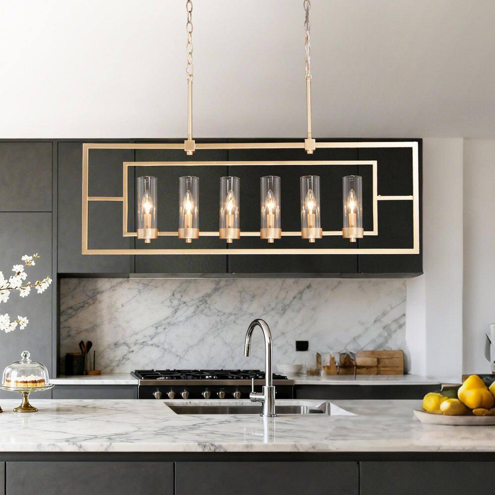 6-Light Gold Linear Chandelier with Clear Glass Shades price history on PriceWatchPro