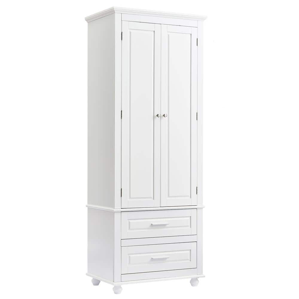 24 in. W x 15.7 in. D x 62.50 in. H White Linen Cabinet with 2-Drawers, Adj
