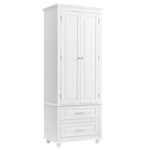 24 in. W x 15.7 in. D x 62.50 in. H White Linen Cabinet with 2-Drawers, Adjustable Shelves