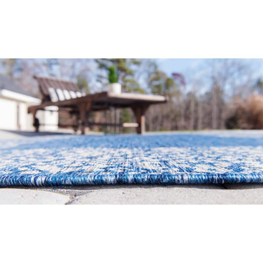 Blue Rectangular 9' x 12' Stain-Resistant Outdoor Rug