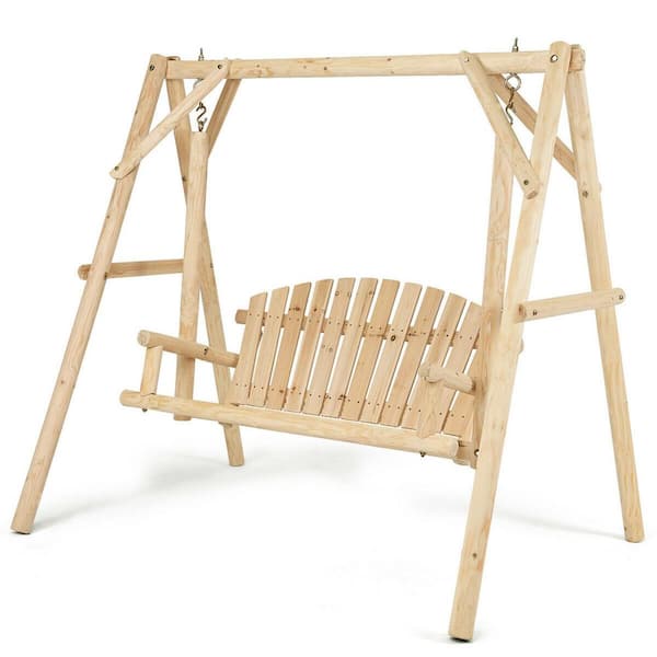 FORCLOVER Outdoor Wooden Porch Bench Patio Swing Chair with Rustic Curved Back