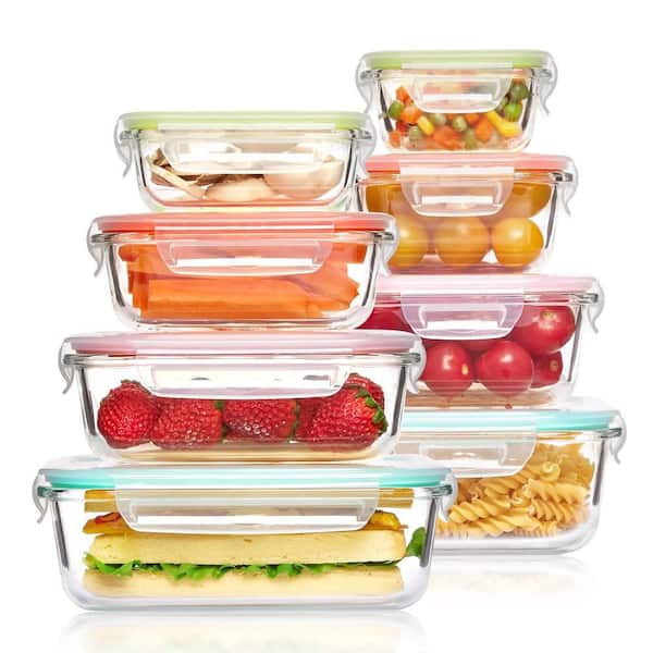 8-Pack Glass Food Storage Containers with Airtight Lids for Microwave, Oven, Freezer and Dishwasher, BPA Free, Multi