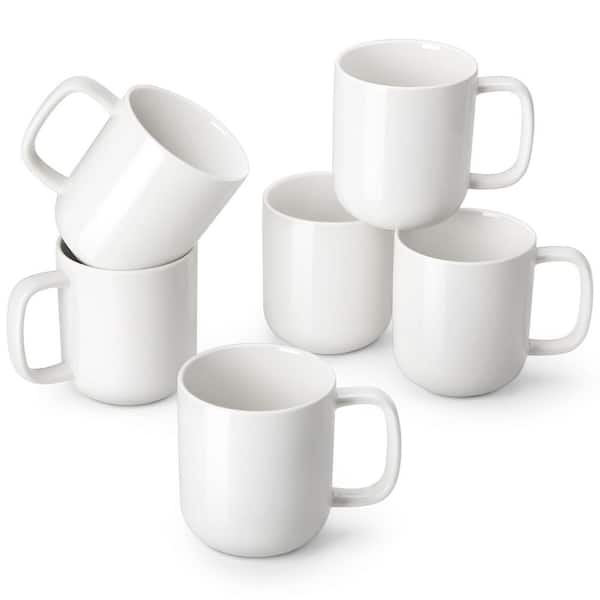 Set of 6 White Porcelain Coffee Mugs, 16 oz Cups for Hot and Cold Drinks, Microwave and Dishwasher Safe