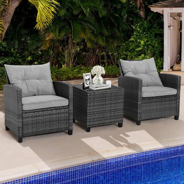 HONEY JOY 3-Piece Outdoor Furniture Set Wicker Patio Conversation