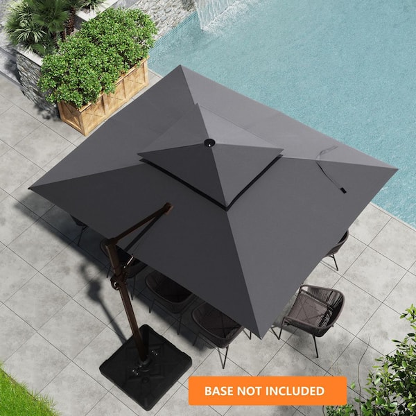 Pellebant Double Top 9 ft. x 11.5 ft. Aluminum 360° Rotation Cantilever Tilt Patio Umbrella in Dark Gray with No Base