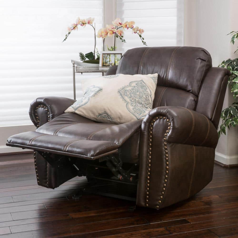 Gavin Dark Brown Bonded Leather Glider Recliner with Wood Accents