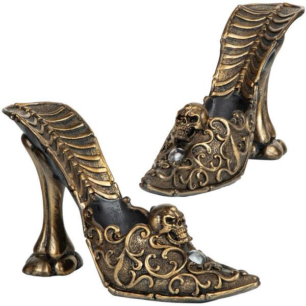 Design Toscano Skull Slipper Gothic Girly Girl Catchall Bronze Sculpture: (Set of 2)