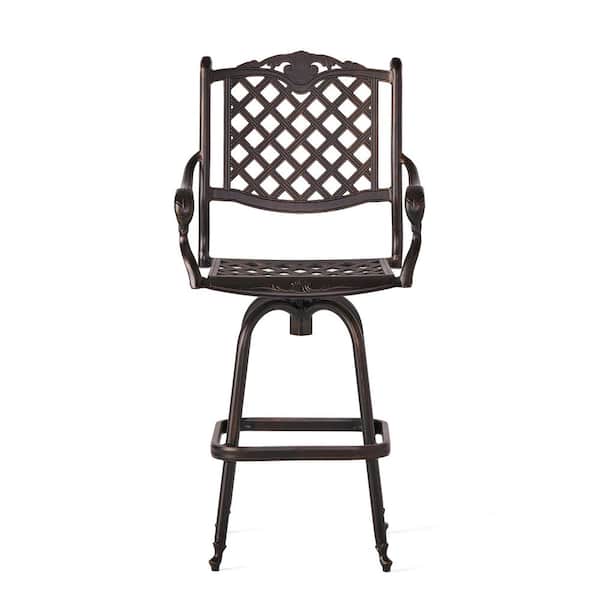 1-Pack Swivel Aluminium Outdoor Bar Stool, 29.25 in. Seat Height Patio Bar Chair with Armrests