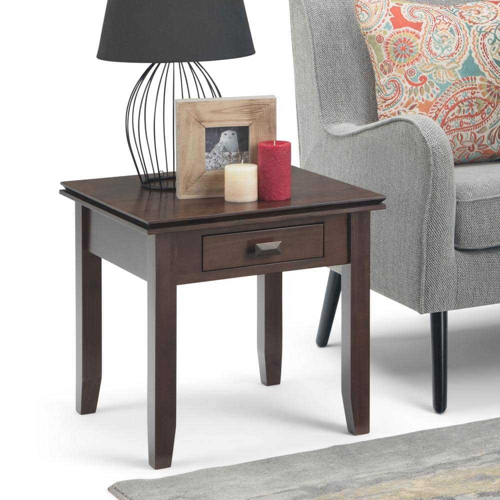 Artisan Tobacco Brown Solid Wood Square End Table with Storage