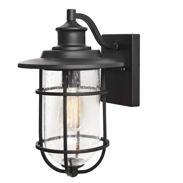 Hampton Bay Turner 16 in. Matte Black Rustic Farmhouse Outdoor 1-Light Wall Sconce
