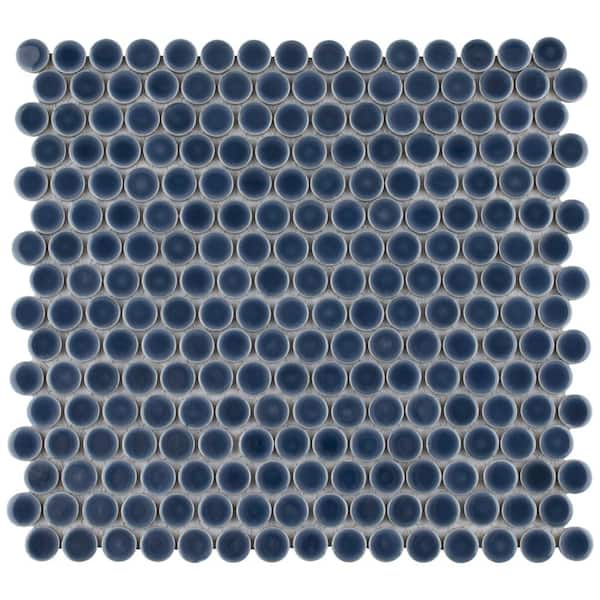 Merola Tile Hudson Penny Round Denim Blue 12 in. x 12-5/8 in. Porcelain Mosaic Tile (10.7 sq. ft./Case)