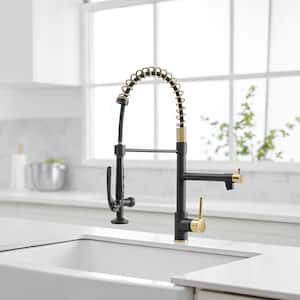 Single Handle Stainless Steel Pull Down Sprayer Kitchen Faucet with Pull Down Sprayer in Matte Black and Gold