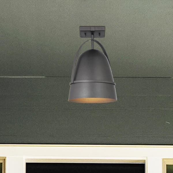Designers Fountain Rue 1-Light Black Outdoor Semi Flush Mount Ceiling Light with Dark Sky Metal Shade
