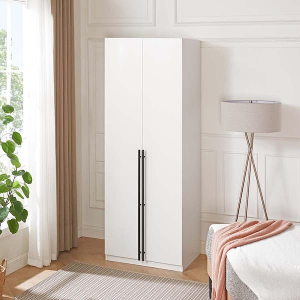 Manhattan Comfort Lee White 31.5 in. Freestanding Wardrobe with 1 Hanging Rod, 1 Shelf and 2 Drawers