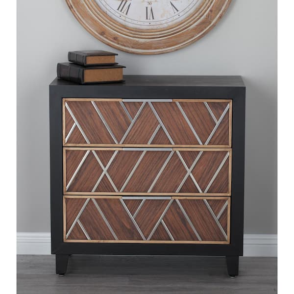 Litton Lane Brown Wood Chest with Silver Inlay 32 in. X 31 in. X 16 in.