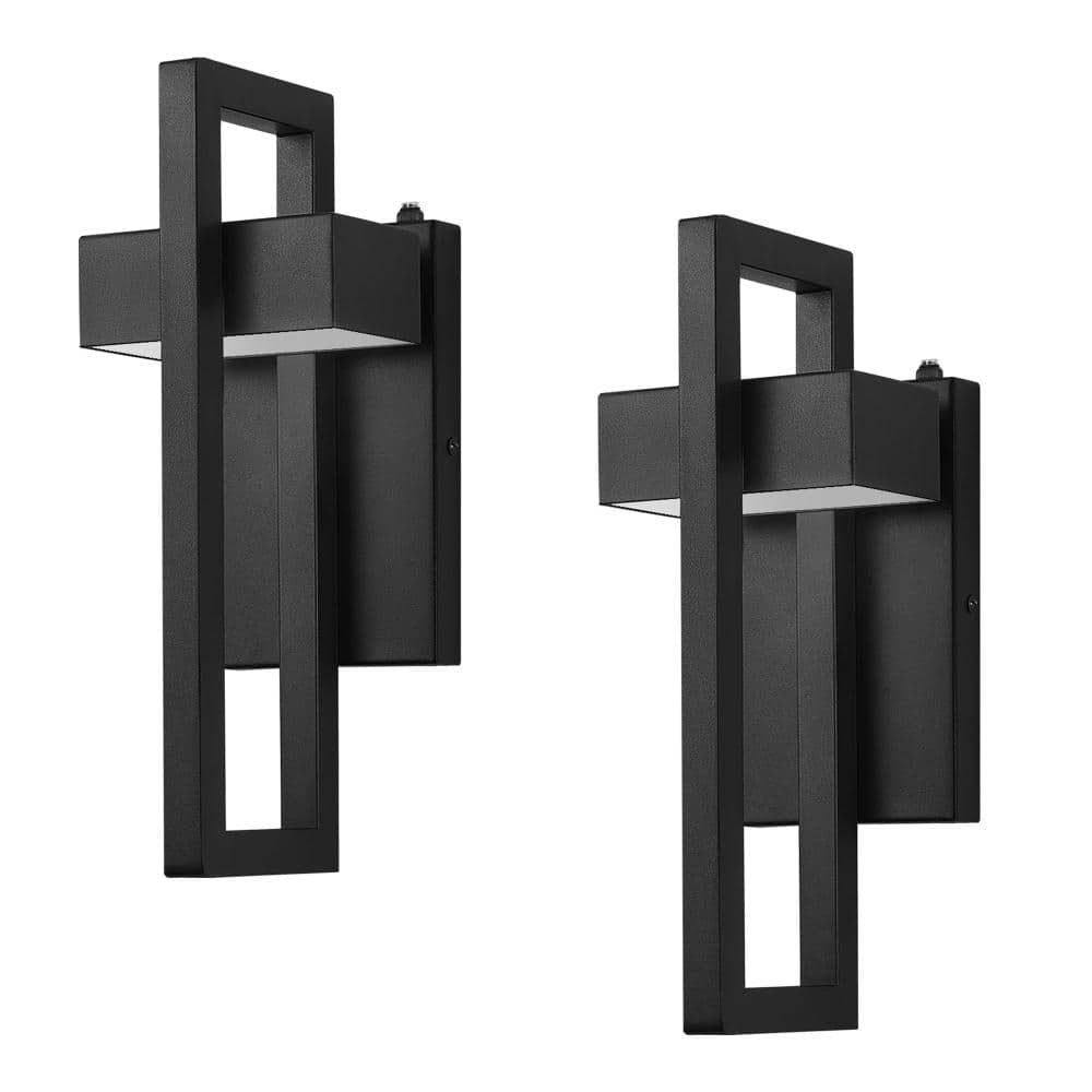 2-Pack 13.7 in Black All-Weather Outdoor Wall Light, Geometric Black Metal Housing Dusk to Dawn Sensor LED Light CRI 90+ price history on PriceWatchPro