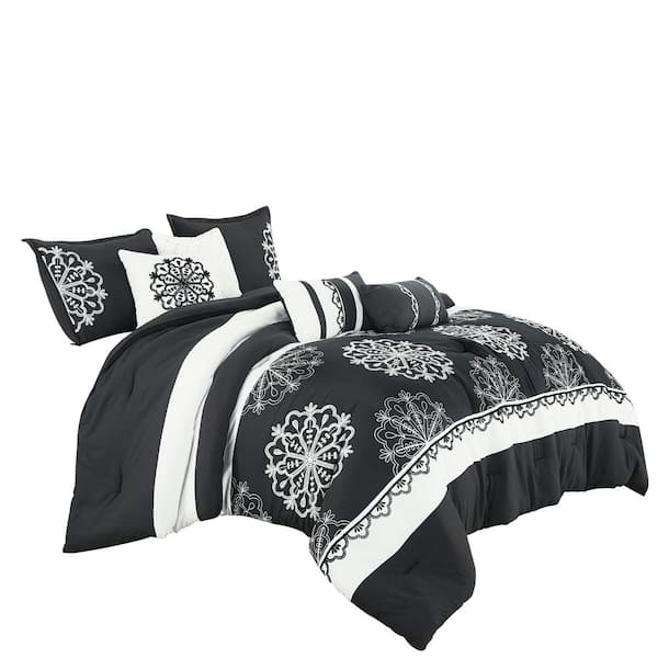 Shatex 7 Piece King Luxury microfiber Dark Gray Oversized Bedroom Comforter  Sets J 22127V K - The Home Depot