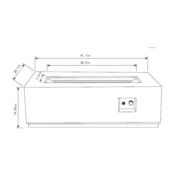 42" Propane Gas Fire Pit Table 2-Pieces, 50000 BTU Rectangular Steel Fire Pit with Glass Wind Guard