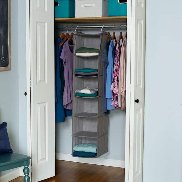Household Essentials Hanging Closet Organizer, 6 Shelf, Gray