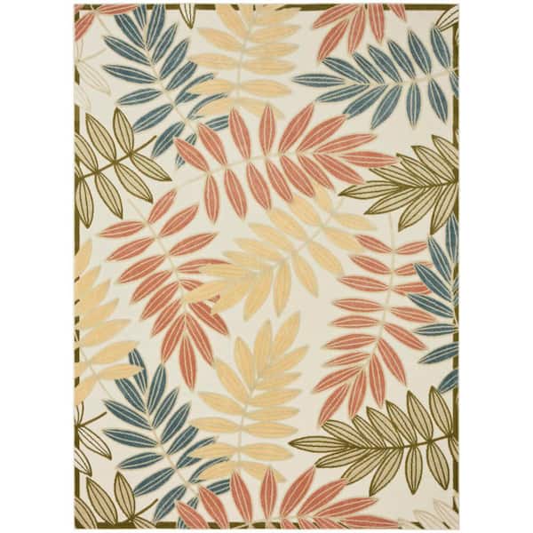 Aloha Ivory Rose 8 ft. x 11 ft. Botanical Contemporary Indoor/Outdoor Area Rug