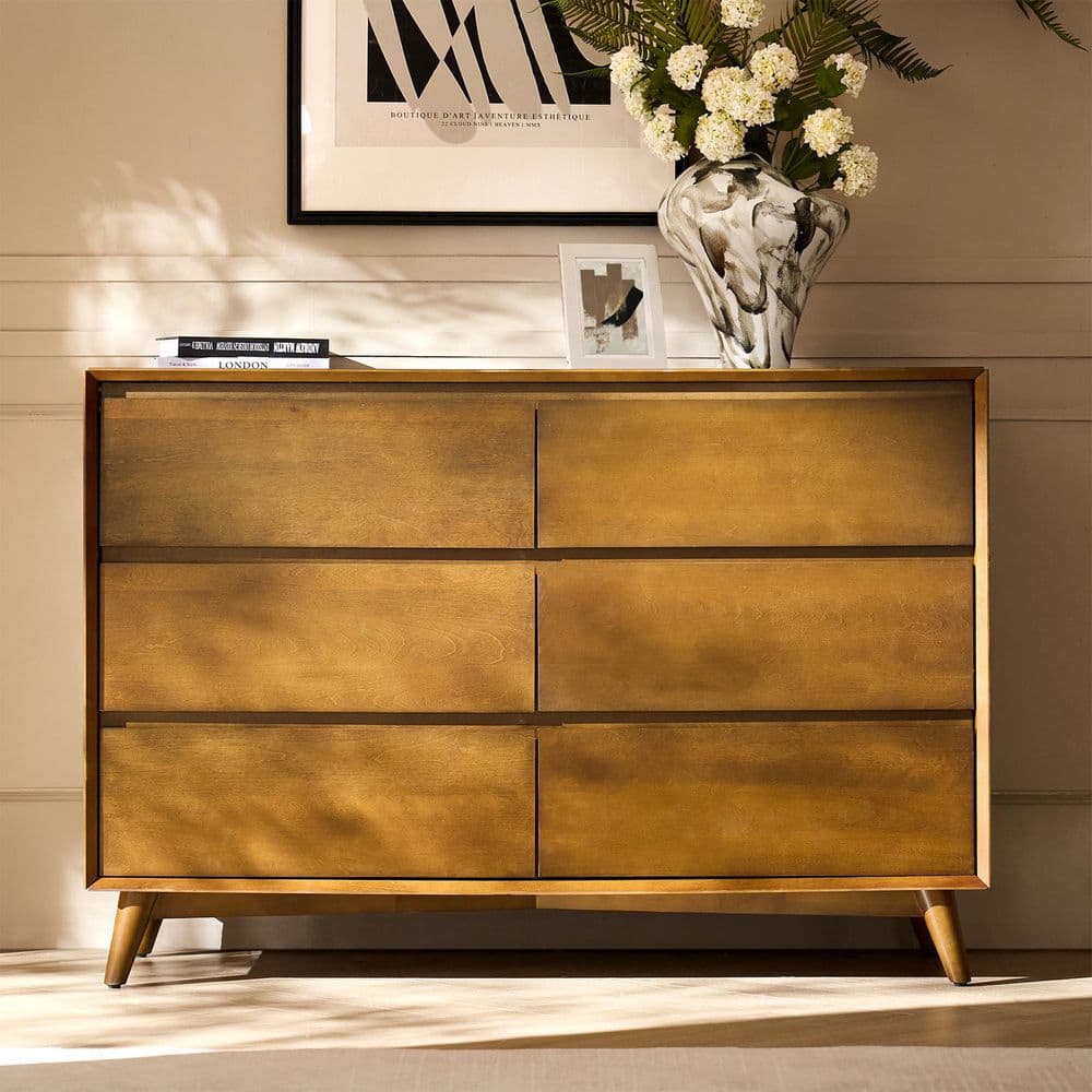 JAYDEN CREATION Gentile Acorn 52 in. Midcentury 6-Drawer Dresser