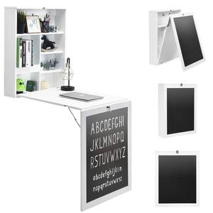 24 in. Rectangular White Floating Desk with Chalkboard, Space Saving Fold Up Desk Wall Mounted Convertible Desk