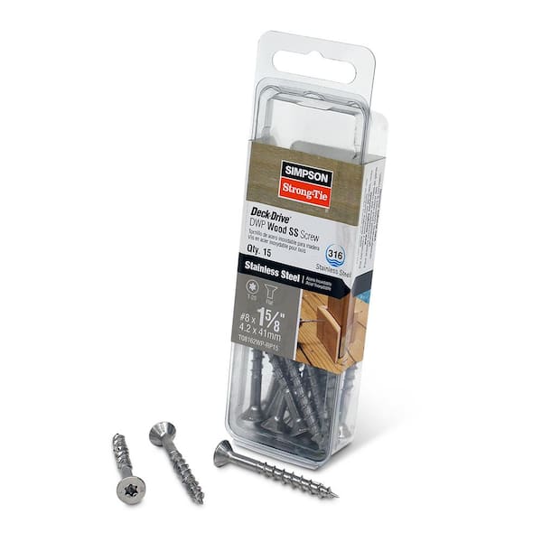Simpson Strong-Tie #8 x 1-5/8 in. T-20, Flat Head, Type 316 Stainless Steel Deck-Drive DWP Wood Screw (15-Pack)
