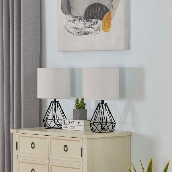 Detroit 20 .5 in. Black Table Lamp with with White Shade (Set of 2)
