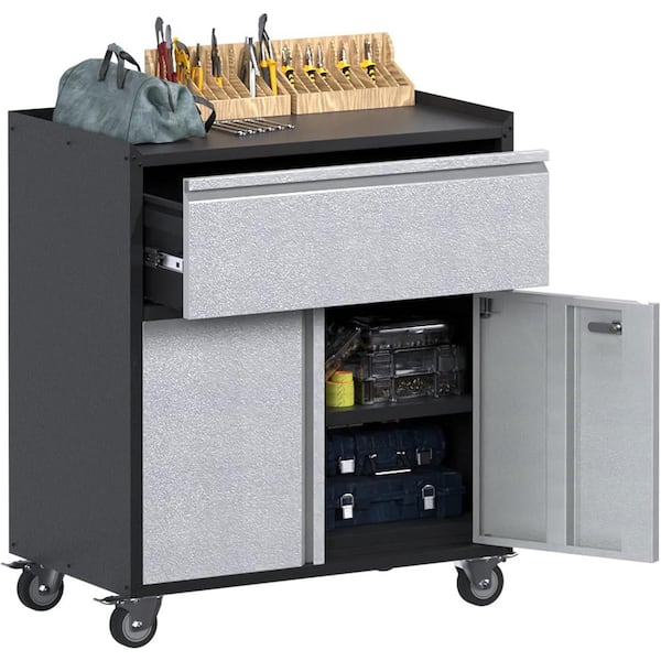  Manhattan Comfort Fortress Collection Convenient Durable Mobile  Garage Chest Great for Tools and Supplies, Dark Charcoal Gray/Silver :  Tools & Home Improvement