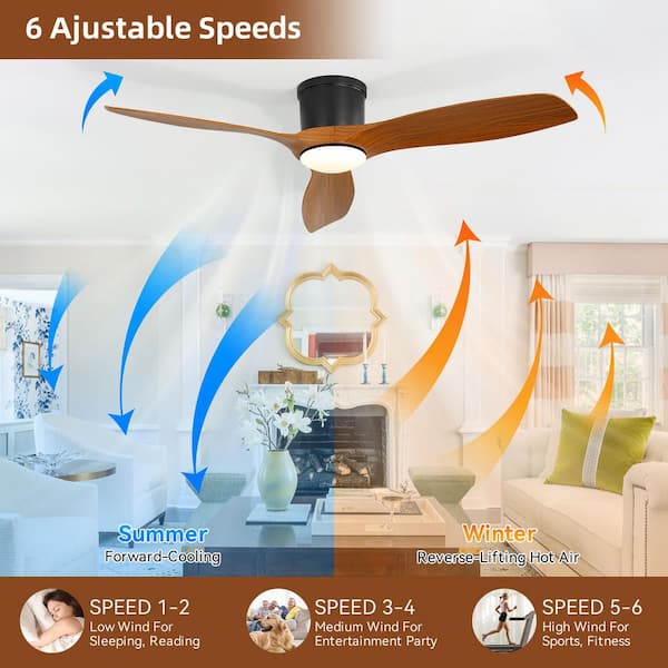 Outdoor Ceiling Fans Sofucor 52 Inch Solid Wood Ceiling Fans With Lights, Low Profile Ceiling Fan With Remote, Quiet Reversible DC Motor, Dimmable LED, 3 Blade Sofucor Ceiling Fan With Lights