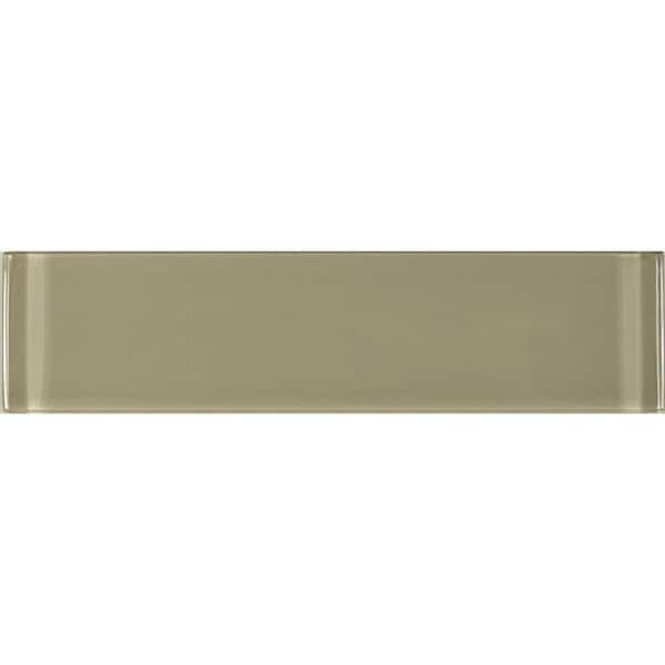 ABOLOS Modern Design Styles Olive Brown Subway 3 in. x 12 in. Glossy Glass Glass Tile Sample