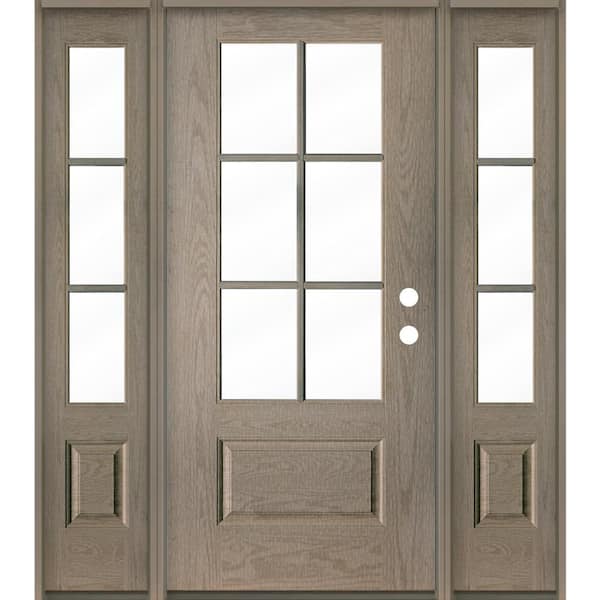 Krosswood Doors Farmhouse 64 in. x 80 in. 6-Lite Left-Hand Inswing Clear Glass Oiled Leather Stain Fiberglass Prehung Front Door DSL