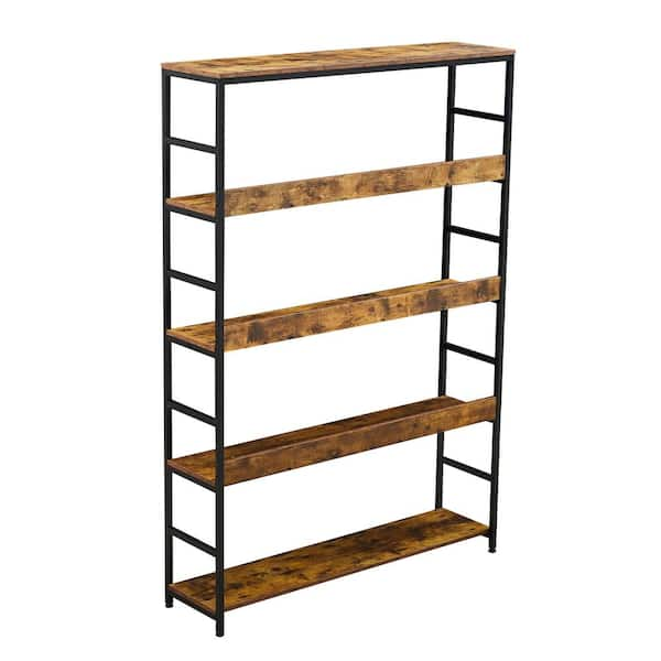 FABULAXE Industrial 67.5 in. Brown Wood and Metal 5-Shelf Etagere Bookcase  Open Storage Free Standing Bookshelf QI003995.L - The Home Depot