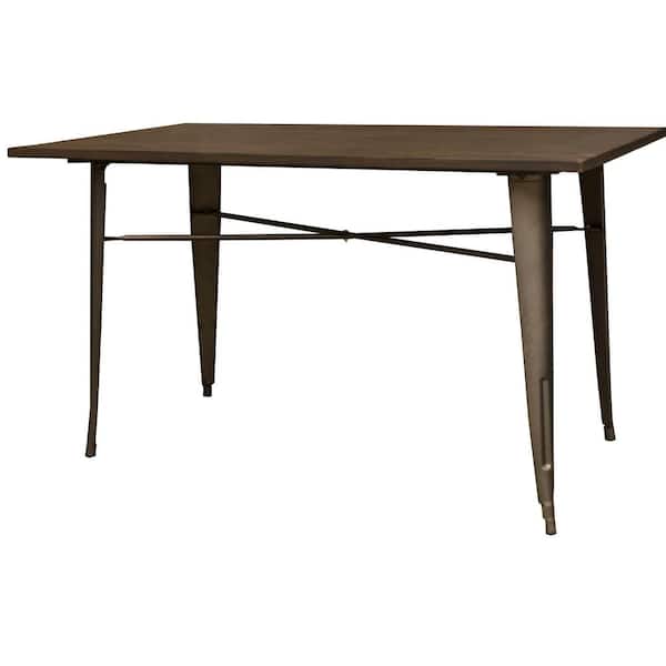 AmeriHome Loft 55 in. L x 31 in. W x 31 in. H Rustic Gunmetal Rectangle Dining Table with Dark Elm Wood Tabletop (Seats-6)