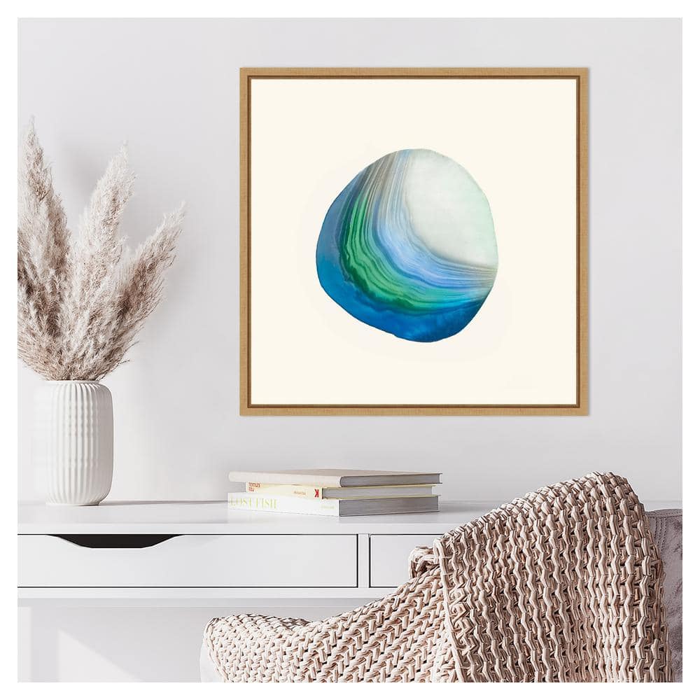 Metamorphism III Blue and Green Abstract Canvas Print with Maple Frame
