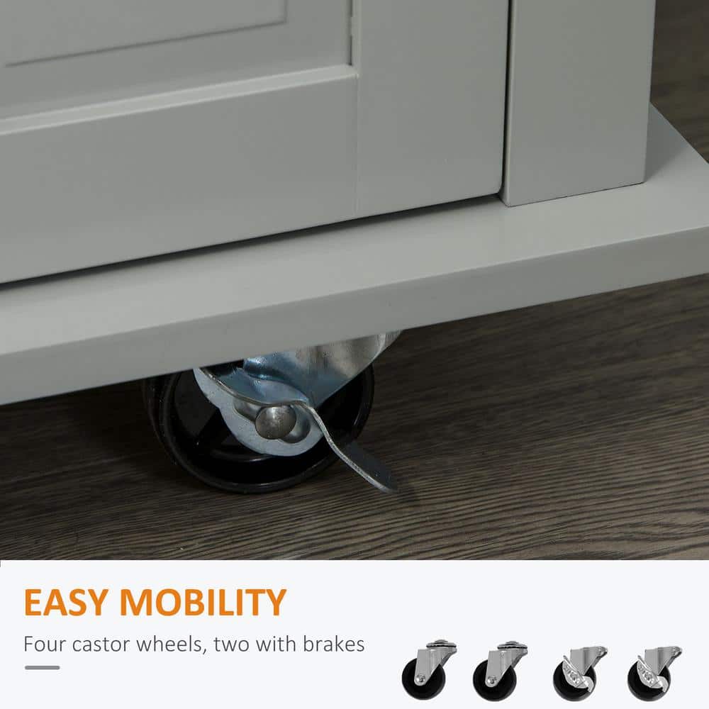 Gray Wood Kitchen Cart with Butcher Block Top and Spice Rack